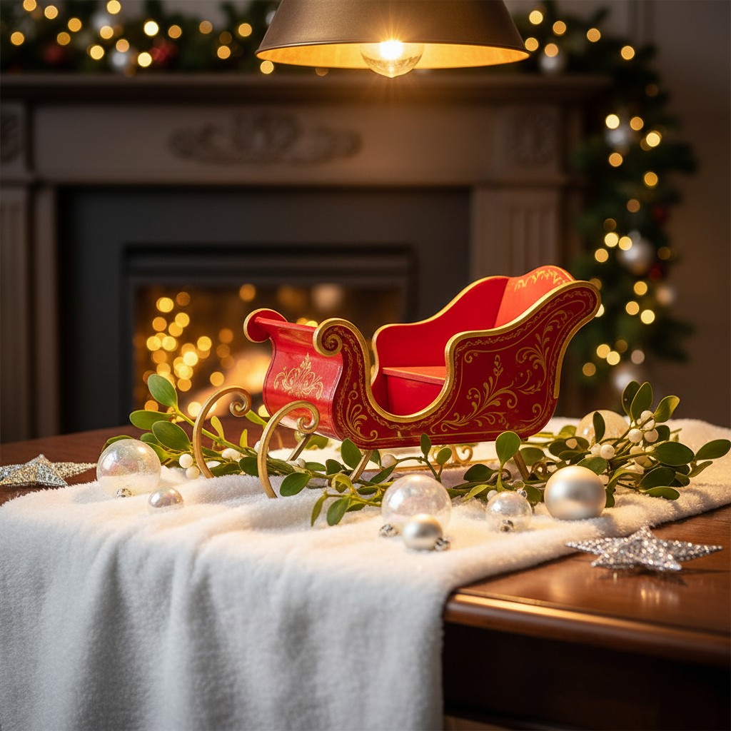 Christmas decorations and fireplace in the background of a fireplace.